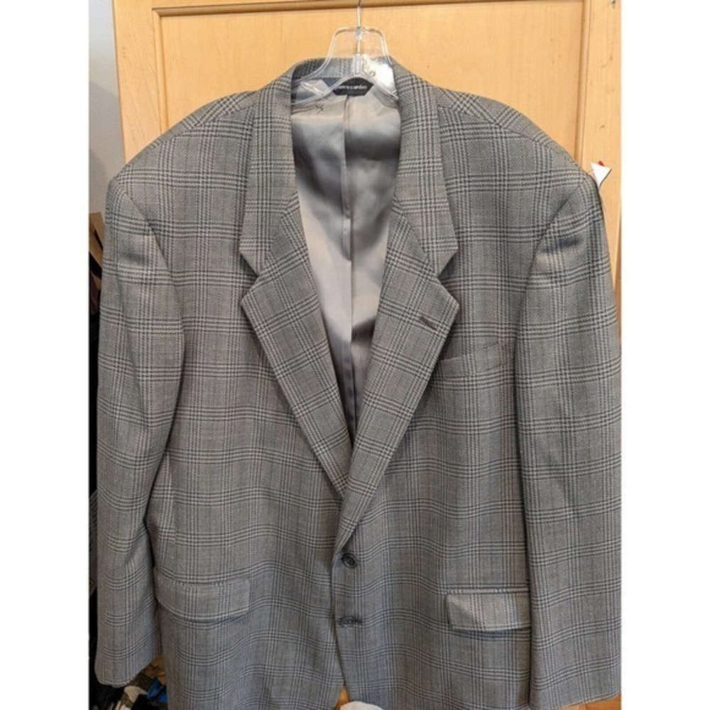 Mens Blazer Sport Coat‎ Sport Jacket Men Suit grey plaid 48 Pierre Cardin wool